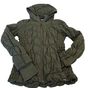 Be Boundless Hooded Quilted Jacket Womens Olive Green Small Full Zip Long Sleeve